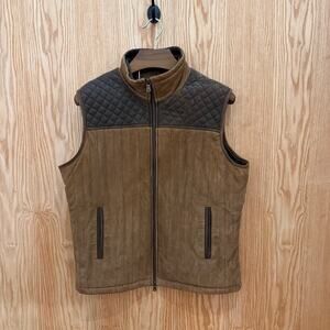 Vintage Patrick James Outerwear Vest Brown Leather Quilted Large Herringbone